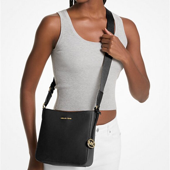 New Michael Kors Jet Set Travel Small Messenger Bag Faux Leather Black - Picture 2 of 4